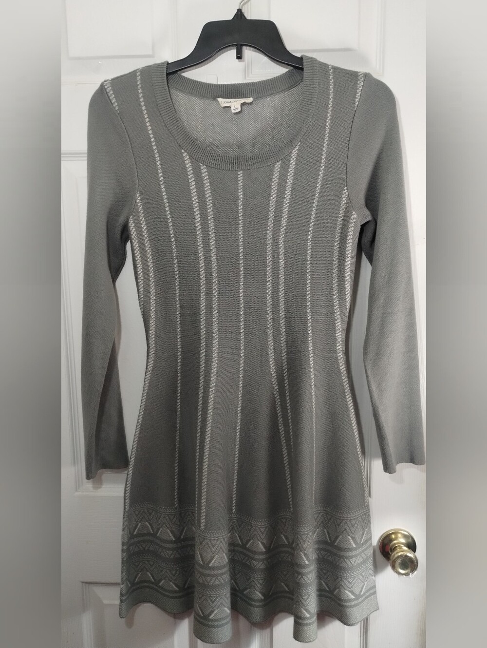 Cloud Chaser Gray Knit Long Sleeve Scoop Neck Sweater Dress